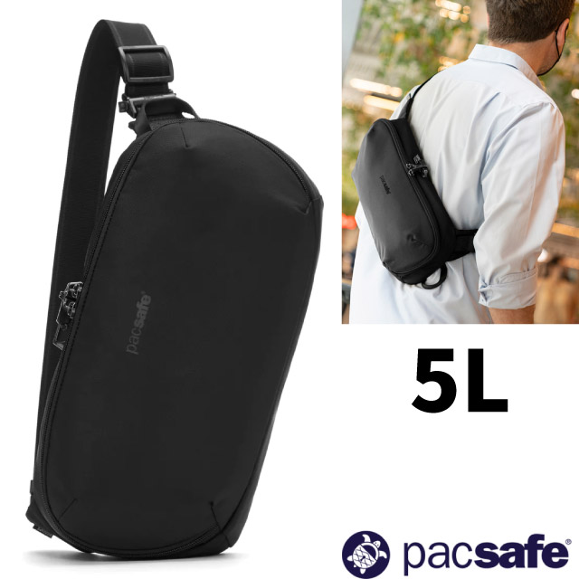 【Pacsafe】V 防盜城市斜肩包 5L/單肩包.胸包.腰包.RFID護照包/專利防割強化背帶/30615100 黑✿30E010